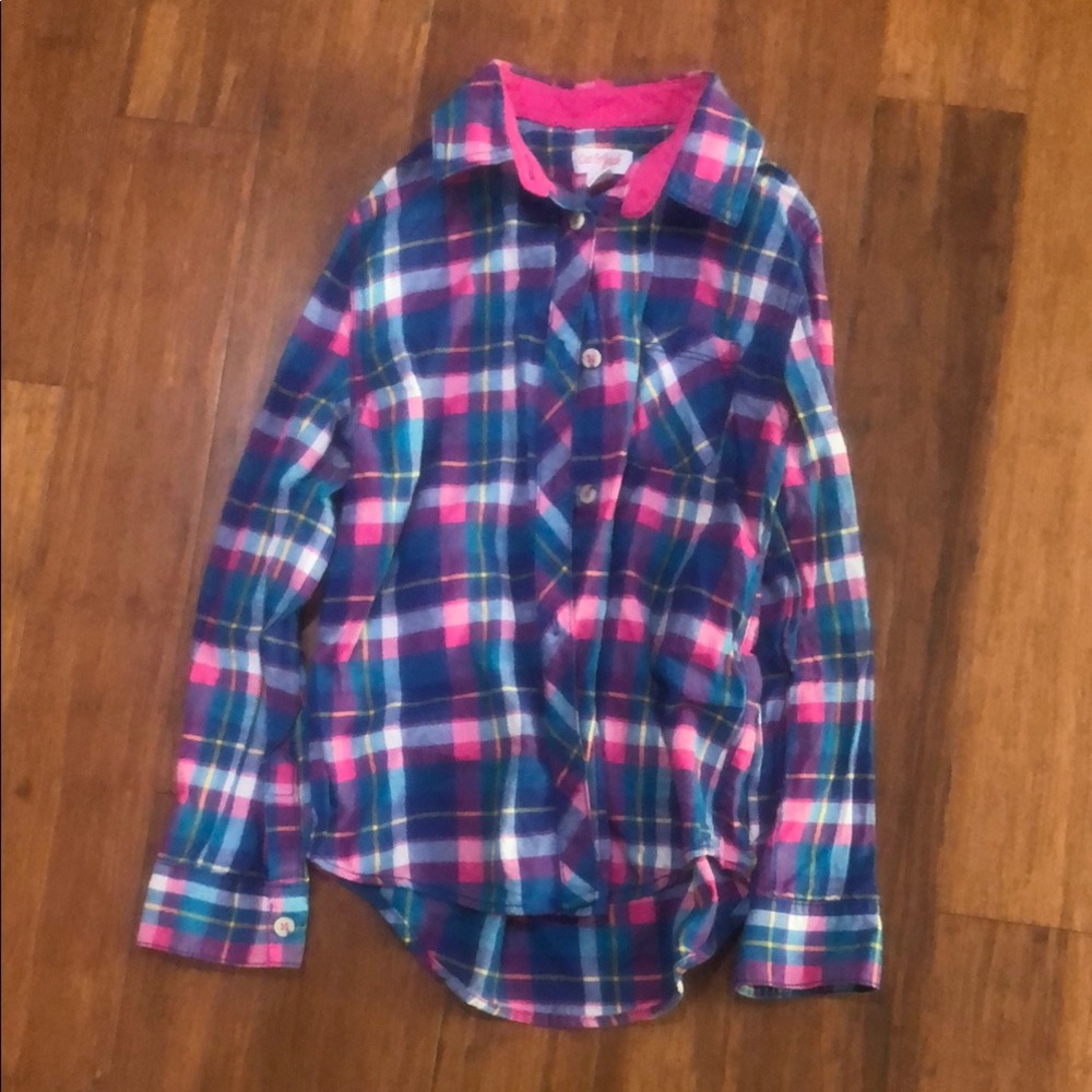 Cat & Jack Plaid Button Down Shirt - Pink and Blue